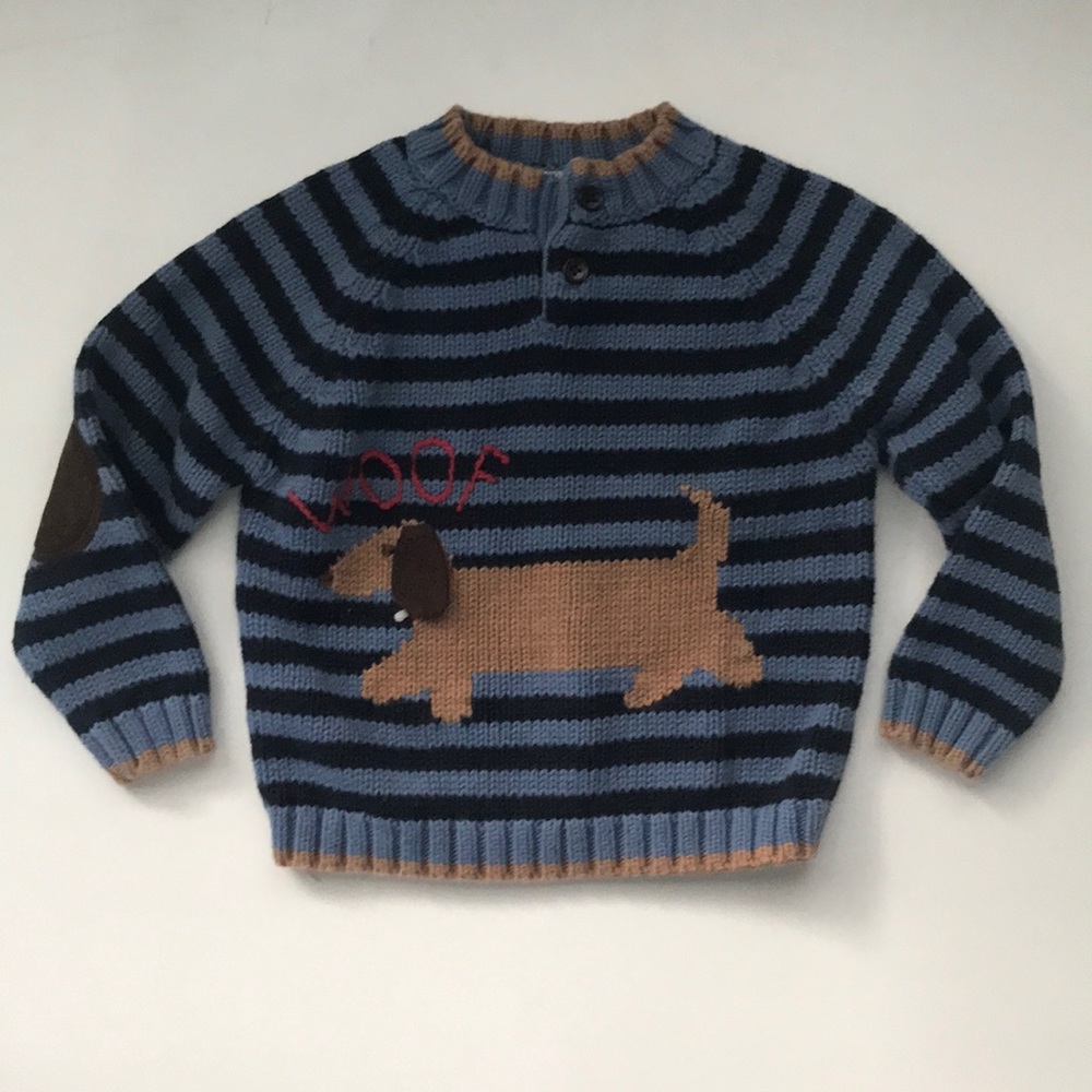 4T knit Woof sweater with leather elbow patches
